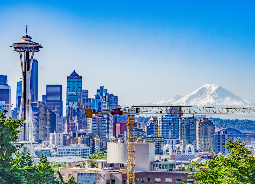 Seattle Washington city skyline early morning sunrise, Washington