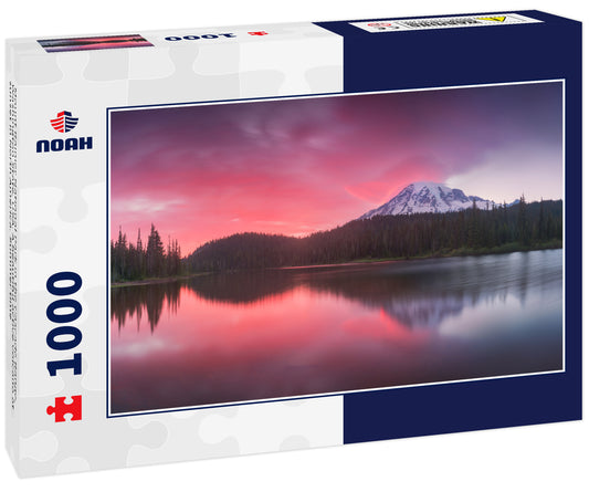 Mount Rainier National Park in the Cascade Range, Washington State, USA. A beautiful active volcano at sunset in North America. Summer time