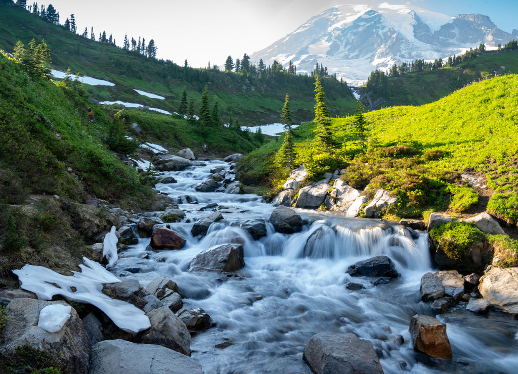 Myrtle Falls in Mount Rainier National Park in Washington State- daytime long exposure
