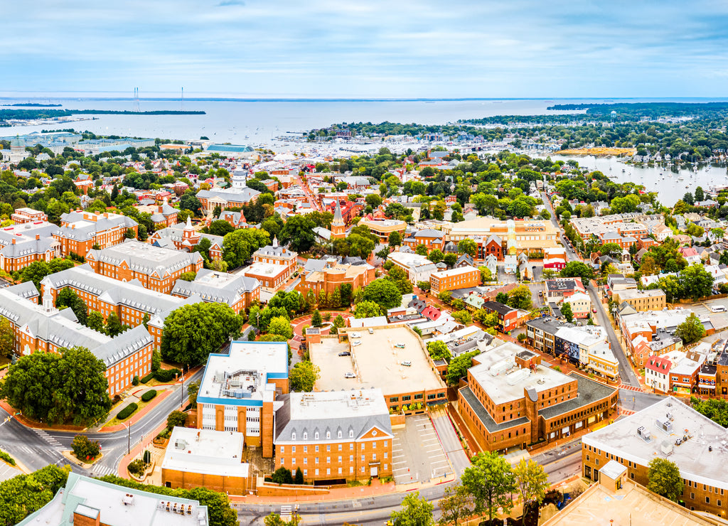 Aerial panorama of Annapolis, Maryland early in the morning. Annapolis is the capital of the U.S. state of Maryland, as well as the county seat of Anne Arundel County