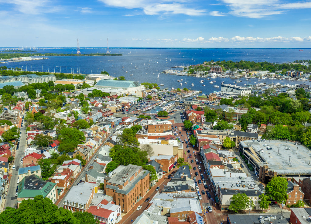 Aerial view of downtown Annapolis the capitol of Maryland on a sunny afternoon
