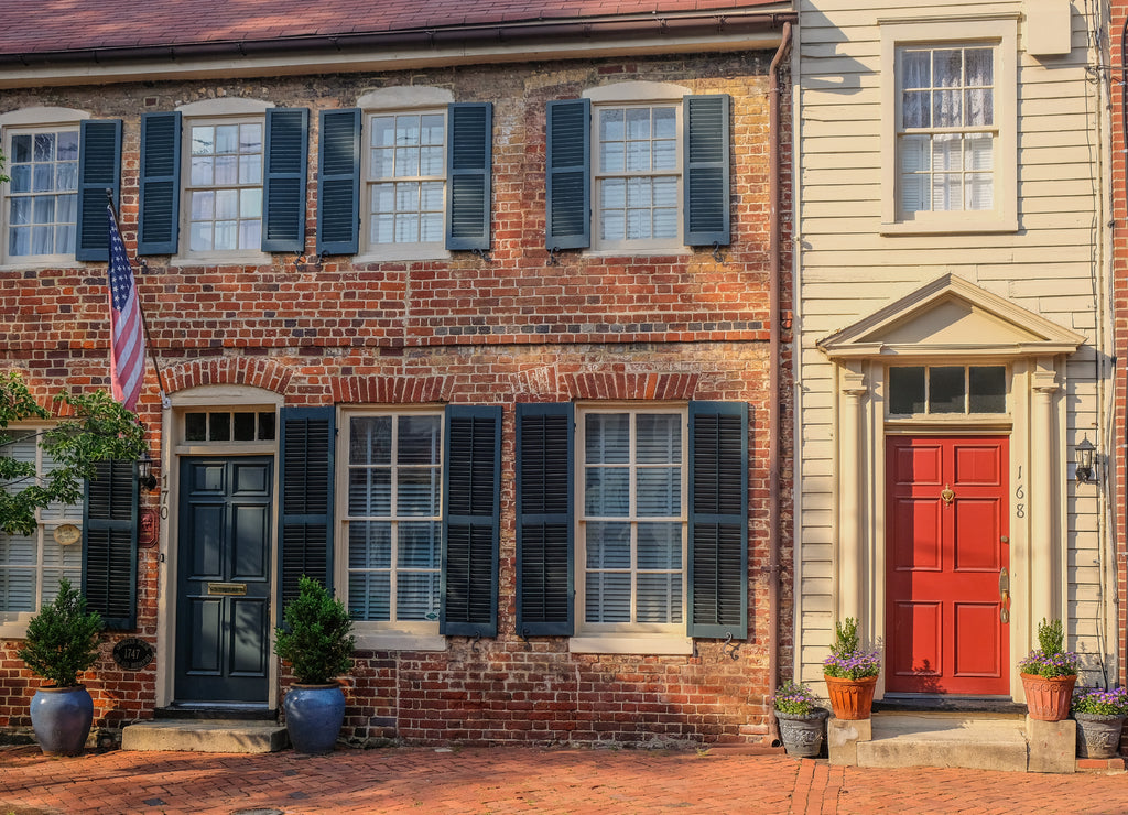 Annapolis, Maryland, USA - May 15, 2018: Typical houses in the historic district of Annapolis, Maryland