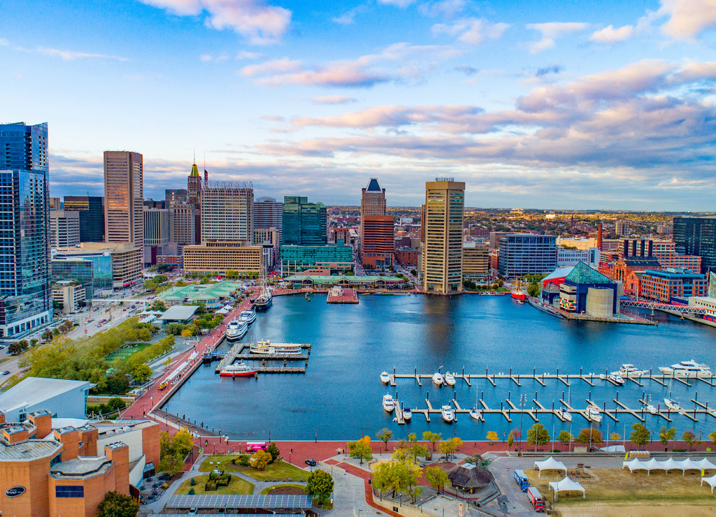 Baltimore, Maryland, USA Inner Harbor Skyline Aerial