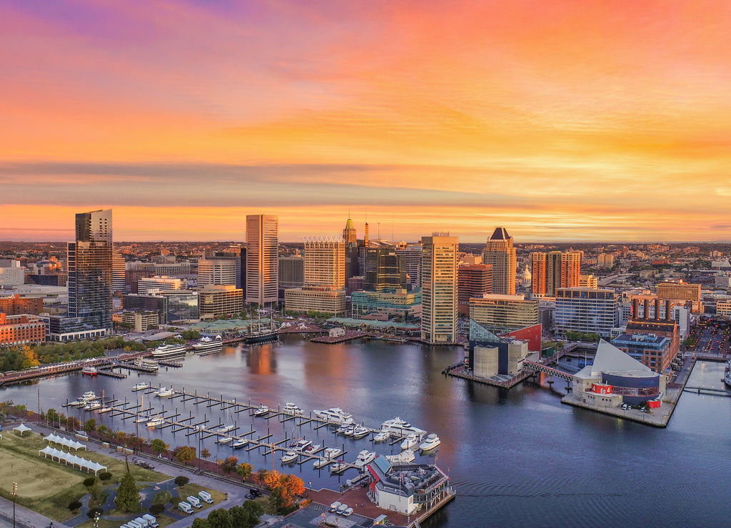 Baltimore, Maryland, USA Inner Harbor Skyline Aerial