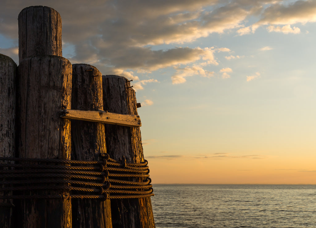Sunset over the eastern shore of the Chesapeake Bay at a boat dock in Talbot County, Maryland
