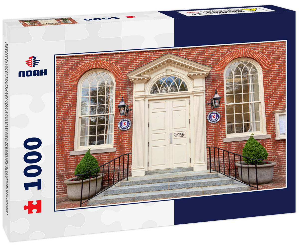 Easton, Maryland: historic Courthouse building is among the oldest landmarks in the beautiful small town of Easton. Brick building has Talbot County Seals on both side of the entrance door