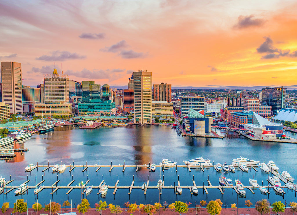 Baltimore Maryland MD Inner Harbor Skyline Aerial