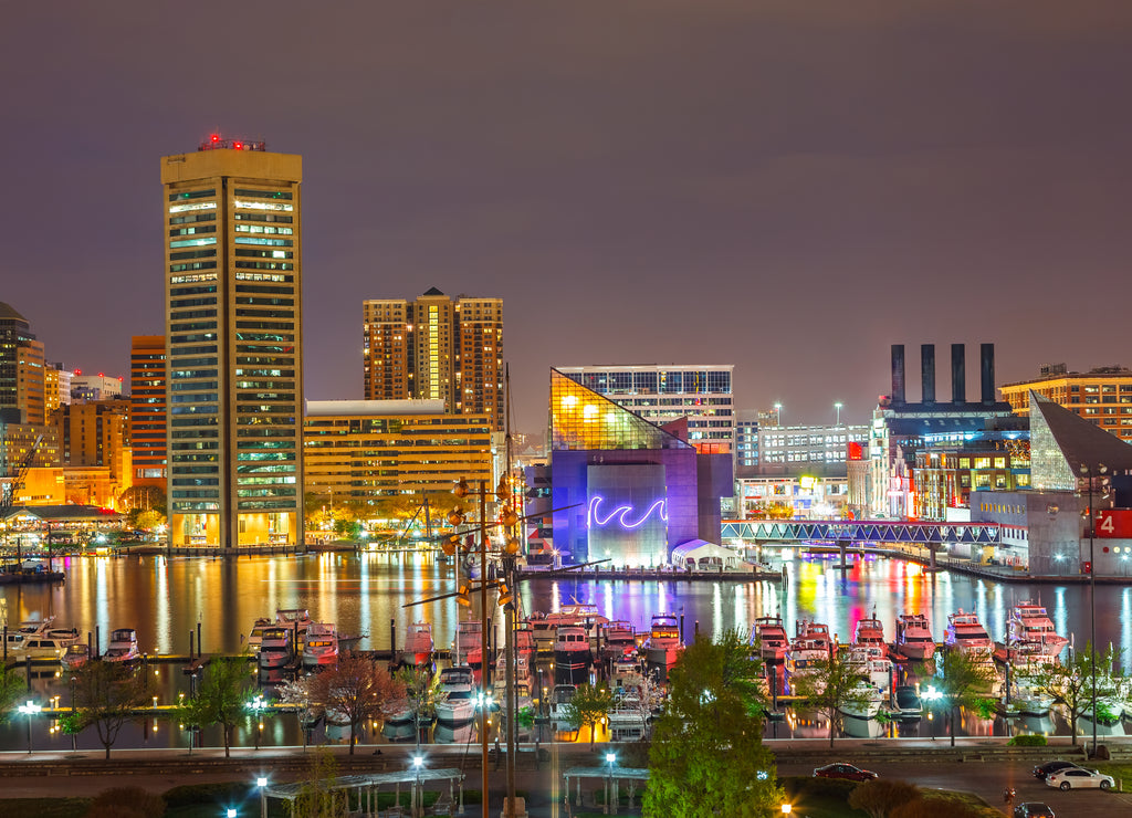 Baltimore at night, Maryland