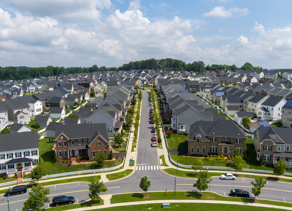 Aerial view of the Greenway Village subdivision in Clarksburg, Montgomery County, Maryland