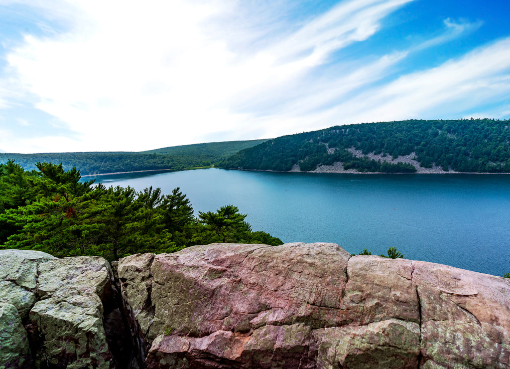 A view of Devil's Lake on a hiking trail of the State Park in Baraboo, Wisconsin USA