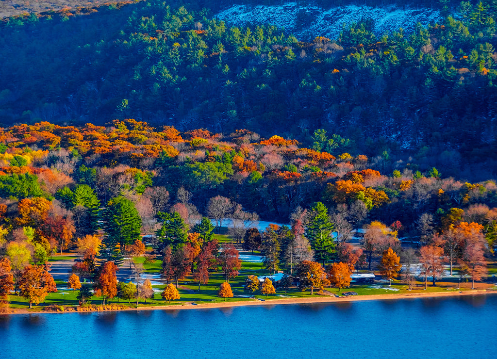 Autumn colors at Devils Lake State Park ,View from the Tumbled Rocks Trail in Wisconsin, Midwest USA