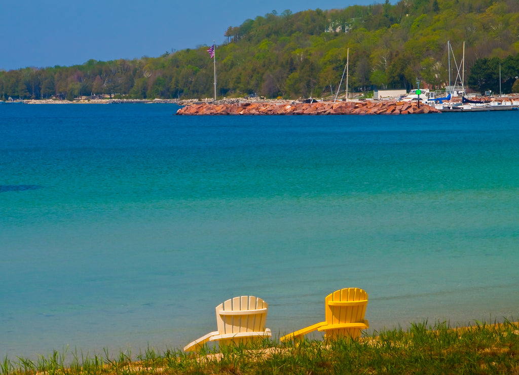 Beach Park and The Village of Egg Harbor Across Green Bay, Egg Harbor, Wisconsin, USA