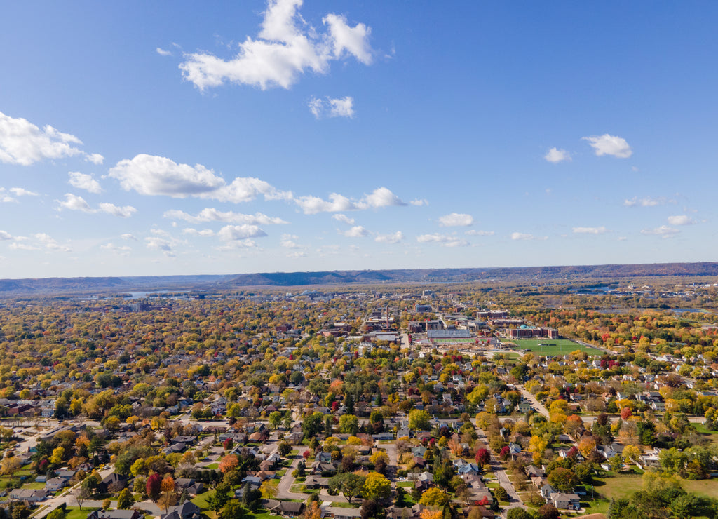 An overview of La Crosse Wisconsin in the fall featuring the University of Wisconsin La Crosse