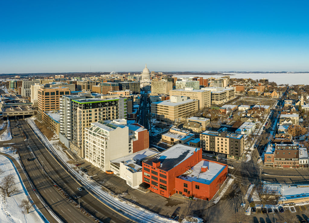 Madison wisconsin in winter from drone