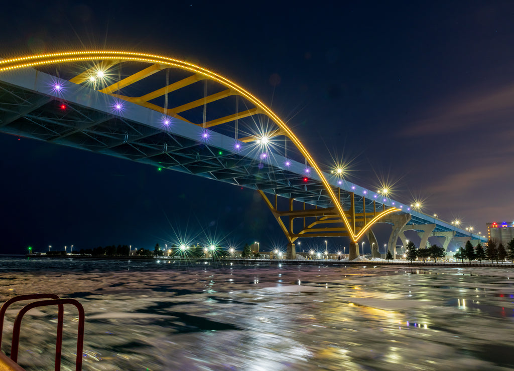 Hoan Bridge in Milwaukee, Wisconsin at Night during Winter