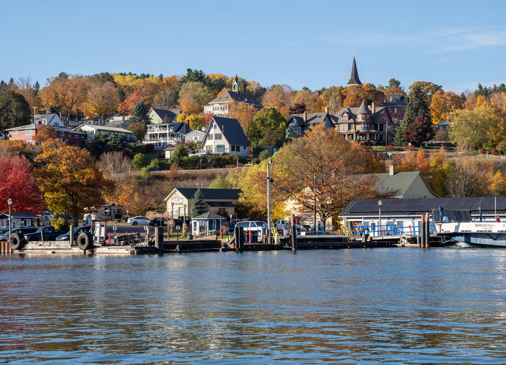 Cityscape view of Bayfield Wisconsin, as seen from the shores of Lake Superior