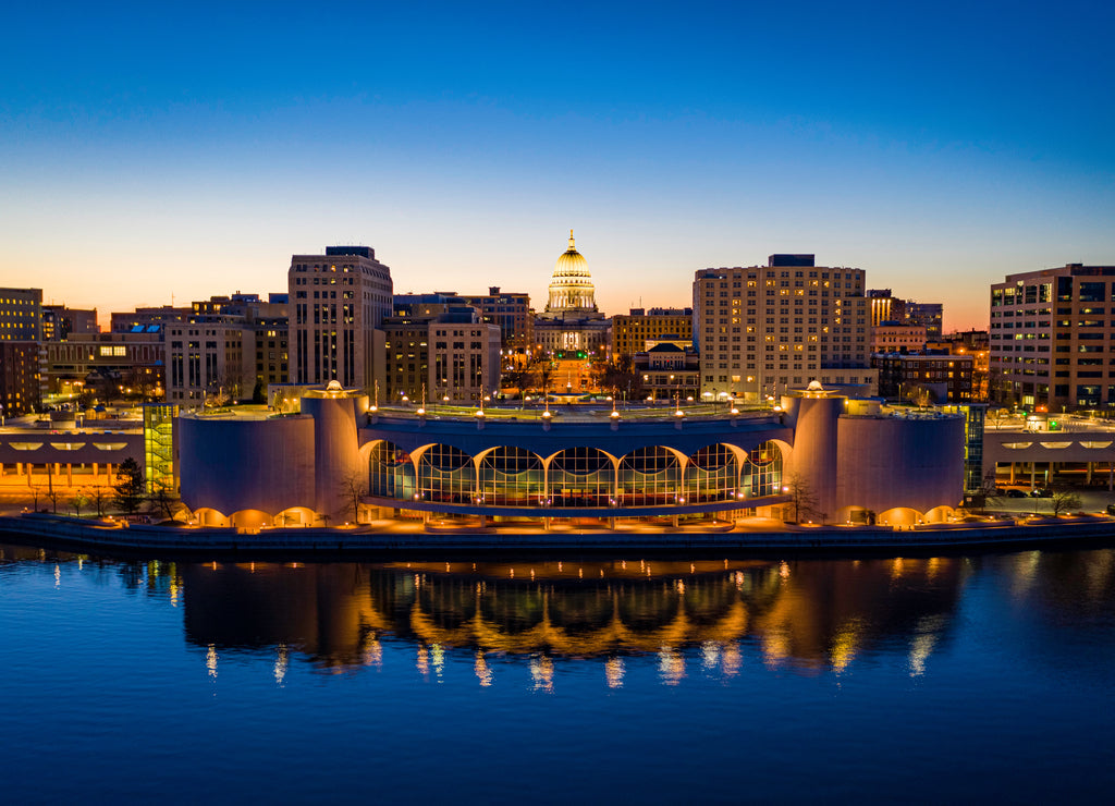 Madison isthmus and capital at dusk, Wisconsin