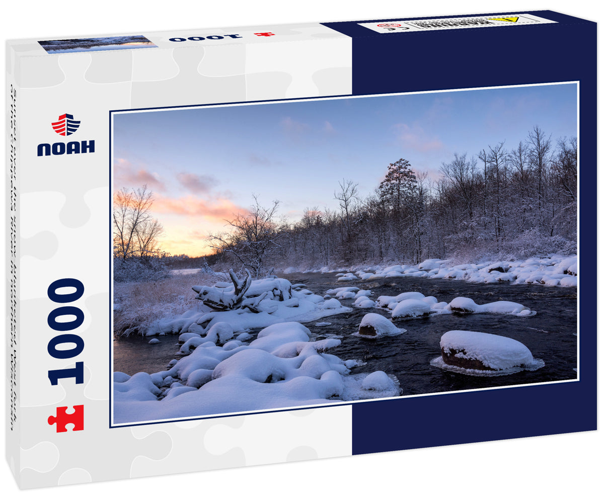 Sunset over the snow-blanketed West fork of the Chippewa River in northern Wisconsin