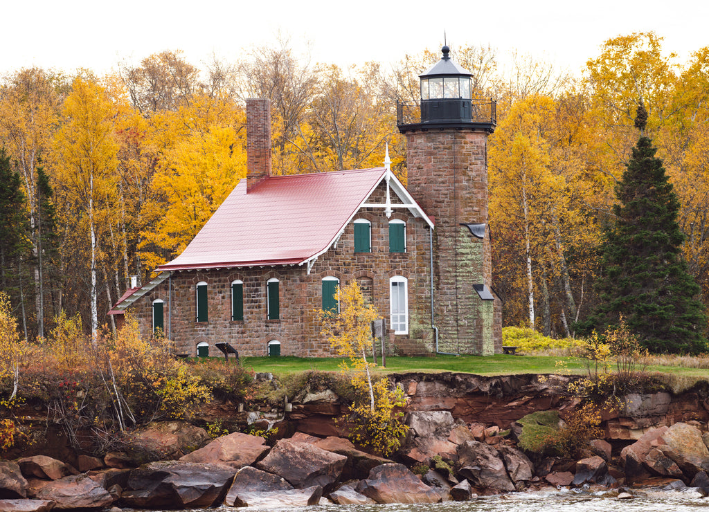 Sand Island Lighthouse in Wisconsin on Lake Superior in the Apostle Islands National Lakeshore - taken in the fall season