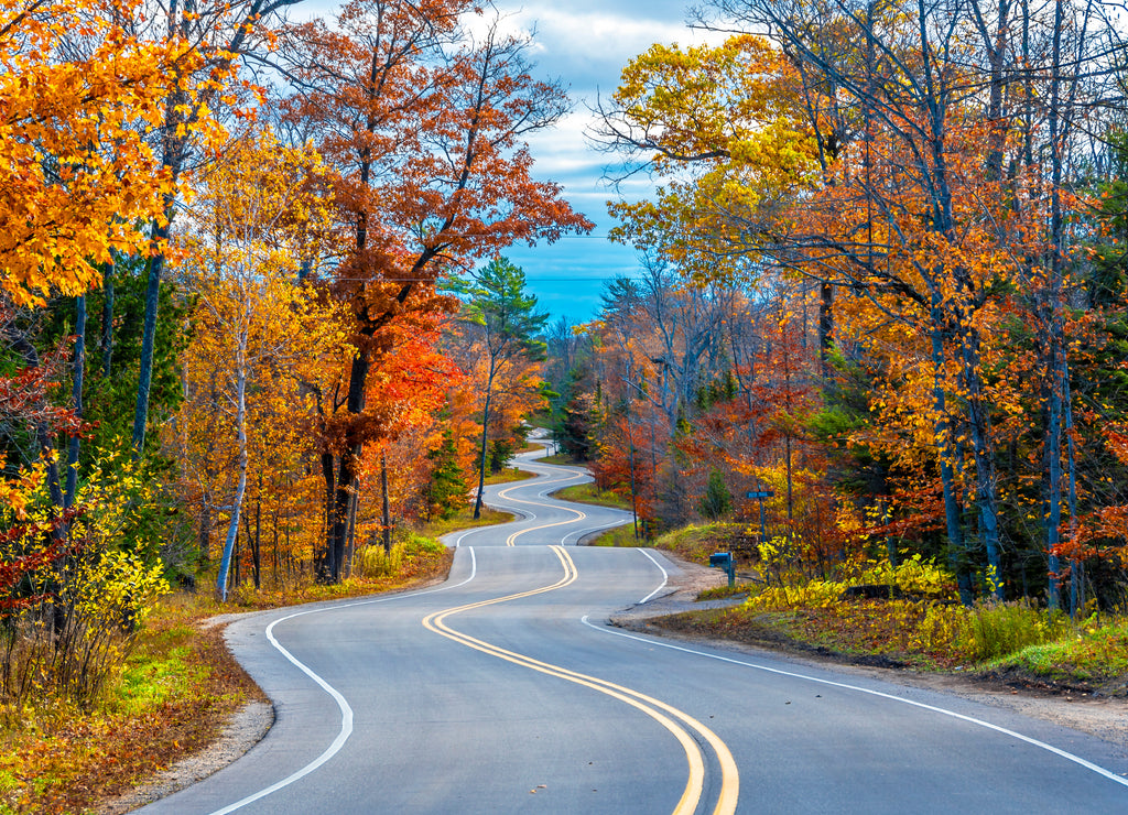 A Road at Autumn in Door County of Wisconsin