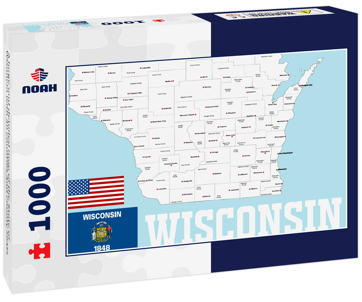 A large and detailed map of the State of Wisoncin with all counties and county seats