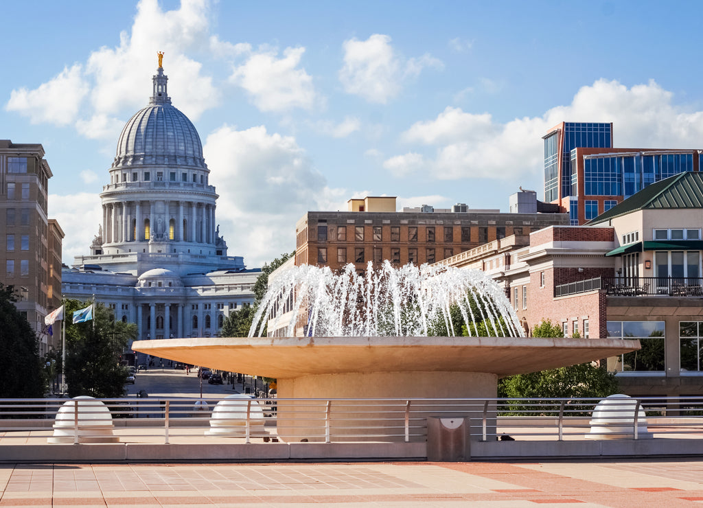 Downtown Madison Wisconsin buildings with Capitol of Wisconsin