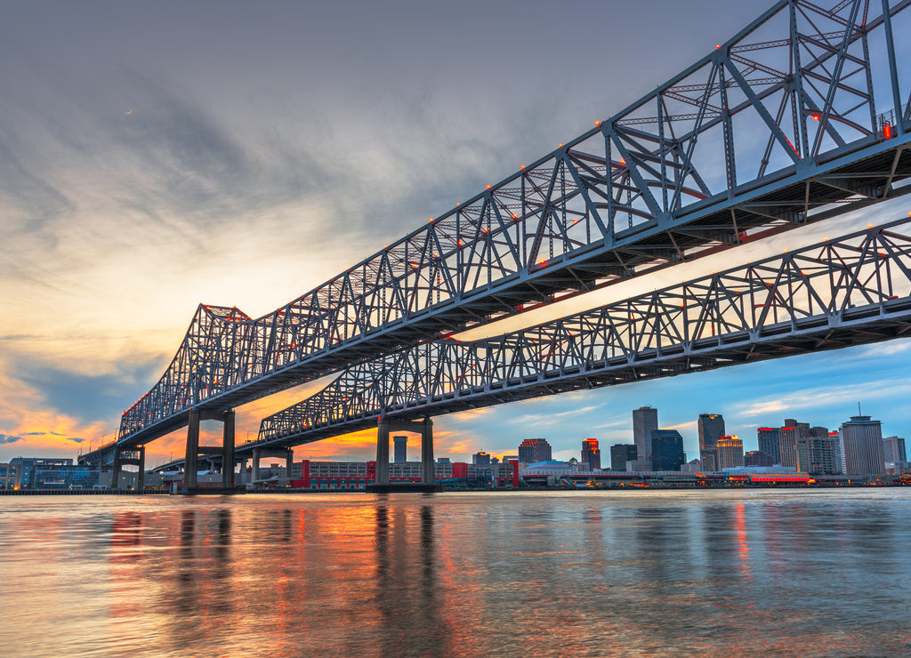 New Orleans, Louisiana, USA at Crescent City Connection Bridge over the Mississippi River