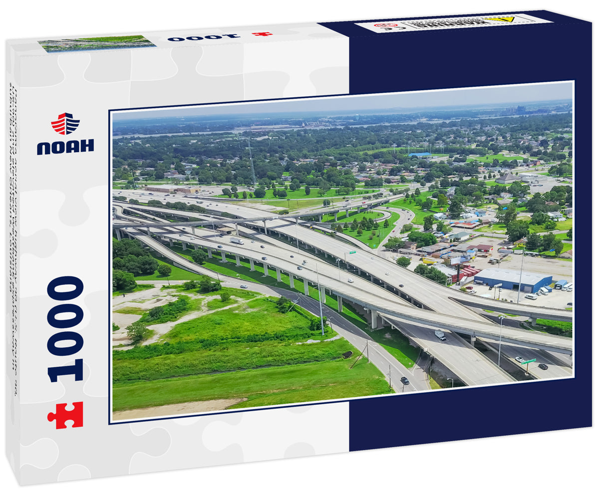 Panorama aerial view highway 90 (U.S. Route 90, US-90) and elevated Westbank expressway in suburban New Orleans, Louisiana