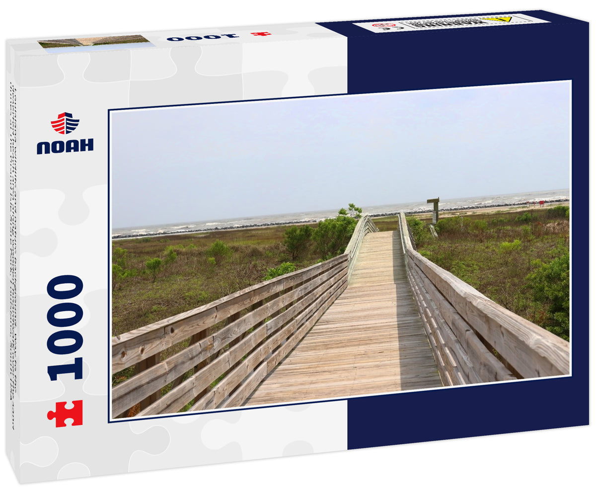 Louisiana wildlife and nature background. Way to the deserted beach area along wooden boardwalk over the sand dunes at the Grand Isle State Park, Louisiana, South USA