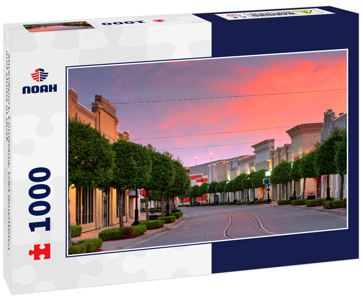 Shreveport, Louisiana, USA downtown and shops at dusk