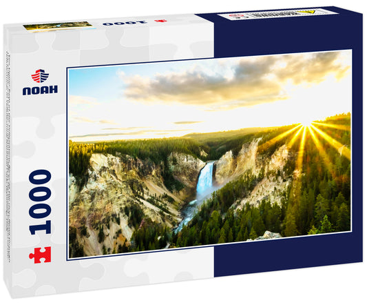 The Upper Falls of the Yellowstone River as the river flows through the yellow and orange sandstone cliffs in the Grand Canyon of the Yellowstone, in Yellowstone National Park, Wyoming, USA