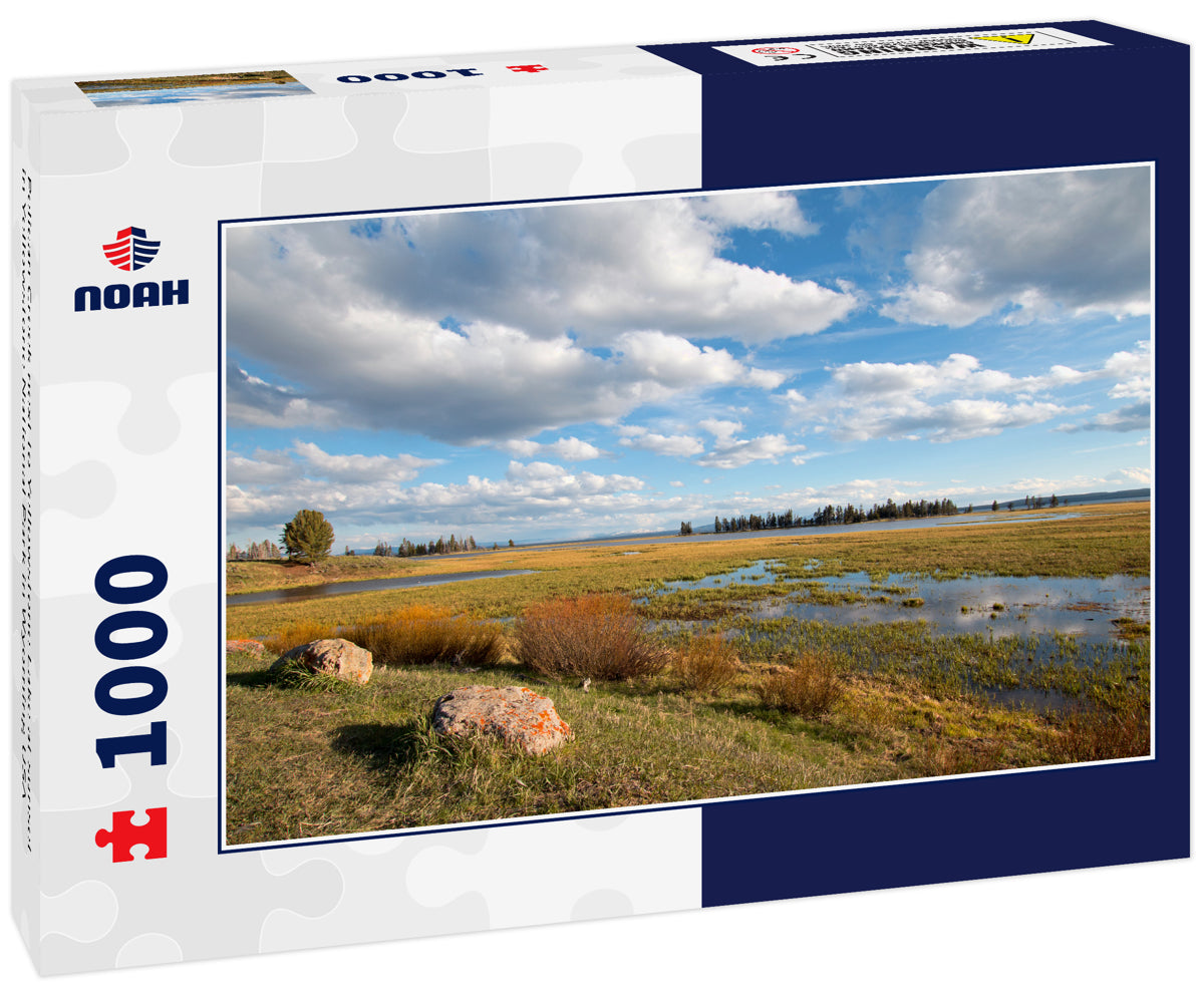 Pelican Creek next to Yellowstone Lake at sunset in Yellowstone National Park in Wyoming USA