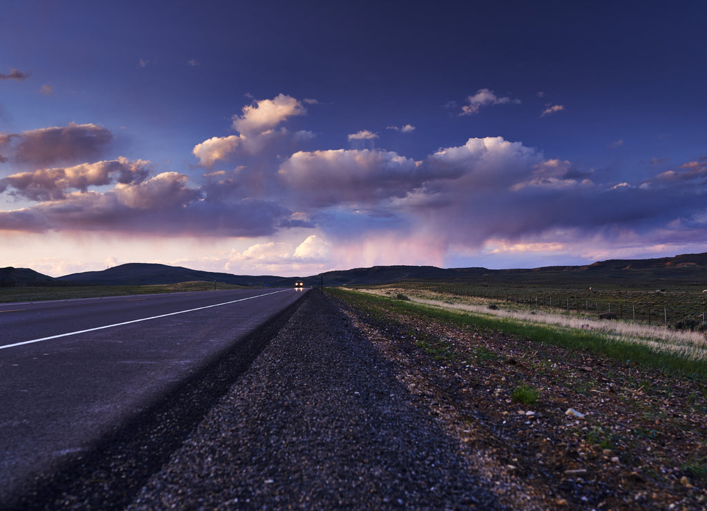 Sunset on rural Wyoming road