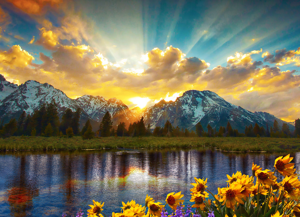 Grand Tetons and reflection, Wyoming