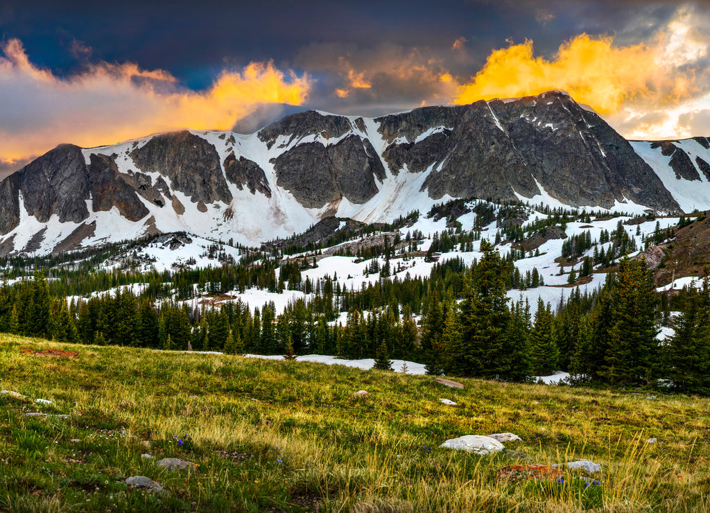 Summer Alpine Sunset in Wyoming's Snowy Range Mountains Near Laramie, Wyoming