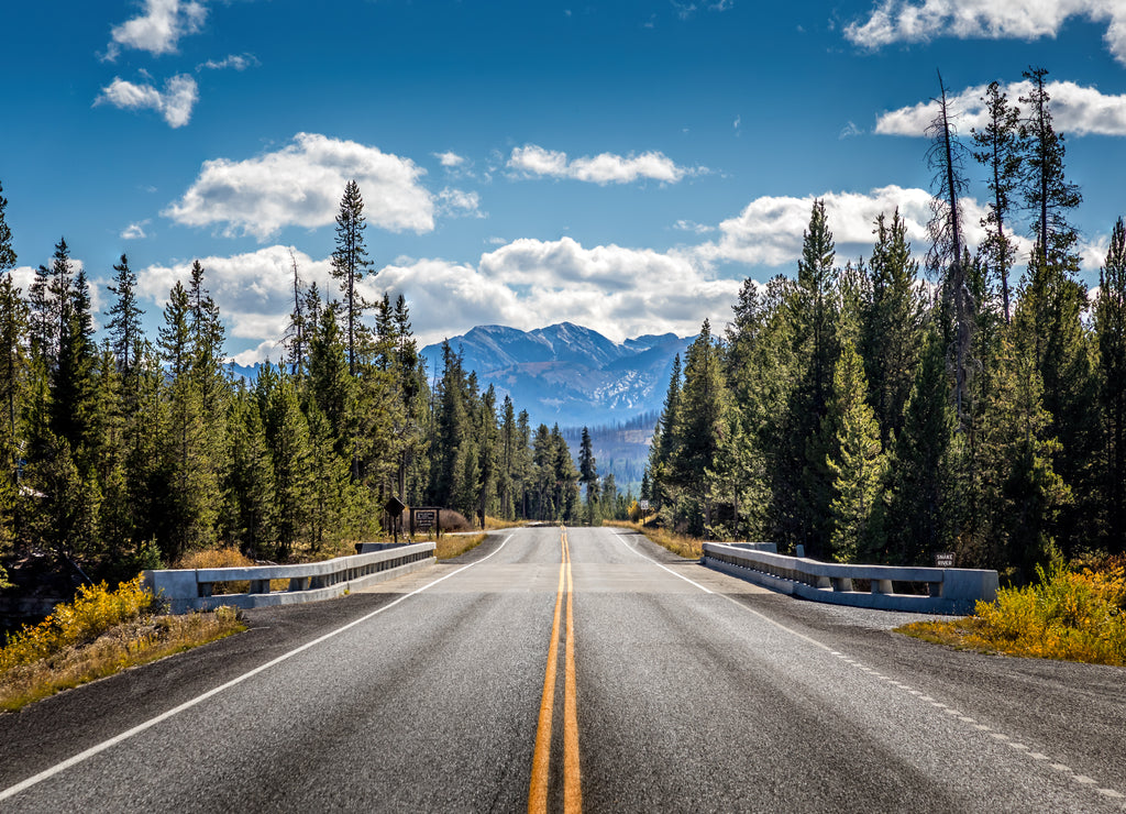 Road from Yellowstone National Park to Grand Teton National Park, Wyoming, USA