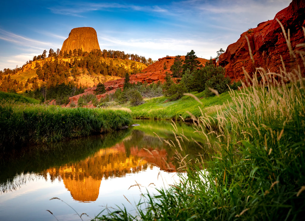 Devils Tower along the Belle Fourche River in Wyoming