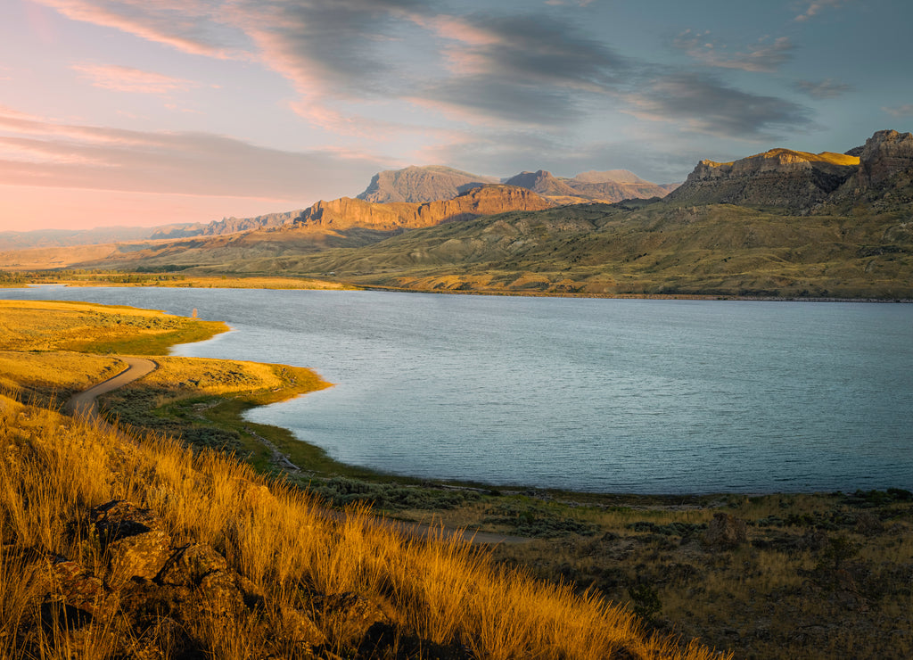 Shoshone river and foothills of Rocky Mountains near Cody, Wyoming, USA