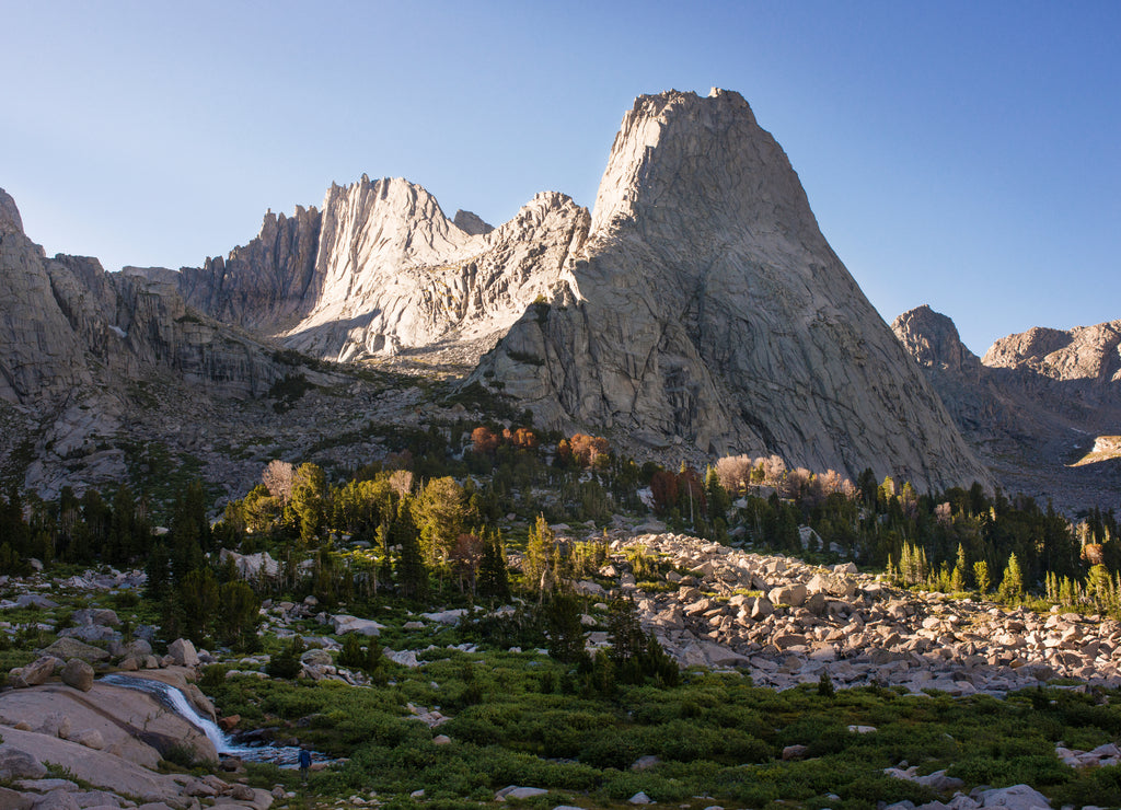 Mountains against clear sky on sunny day, Wyoming, USA