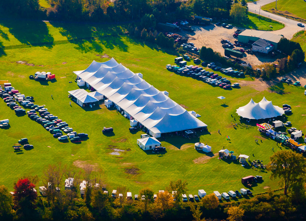 Party tent in an open filed during an event in Stowe Vermont