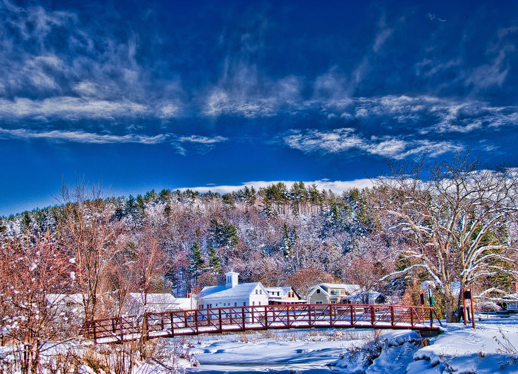 Stowe village in winter, Stowe Vermont, USA
