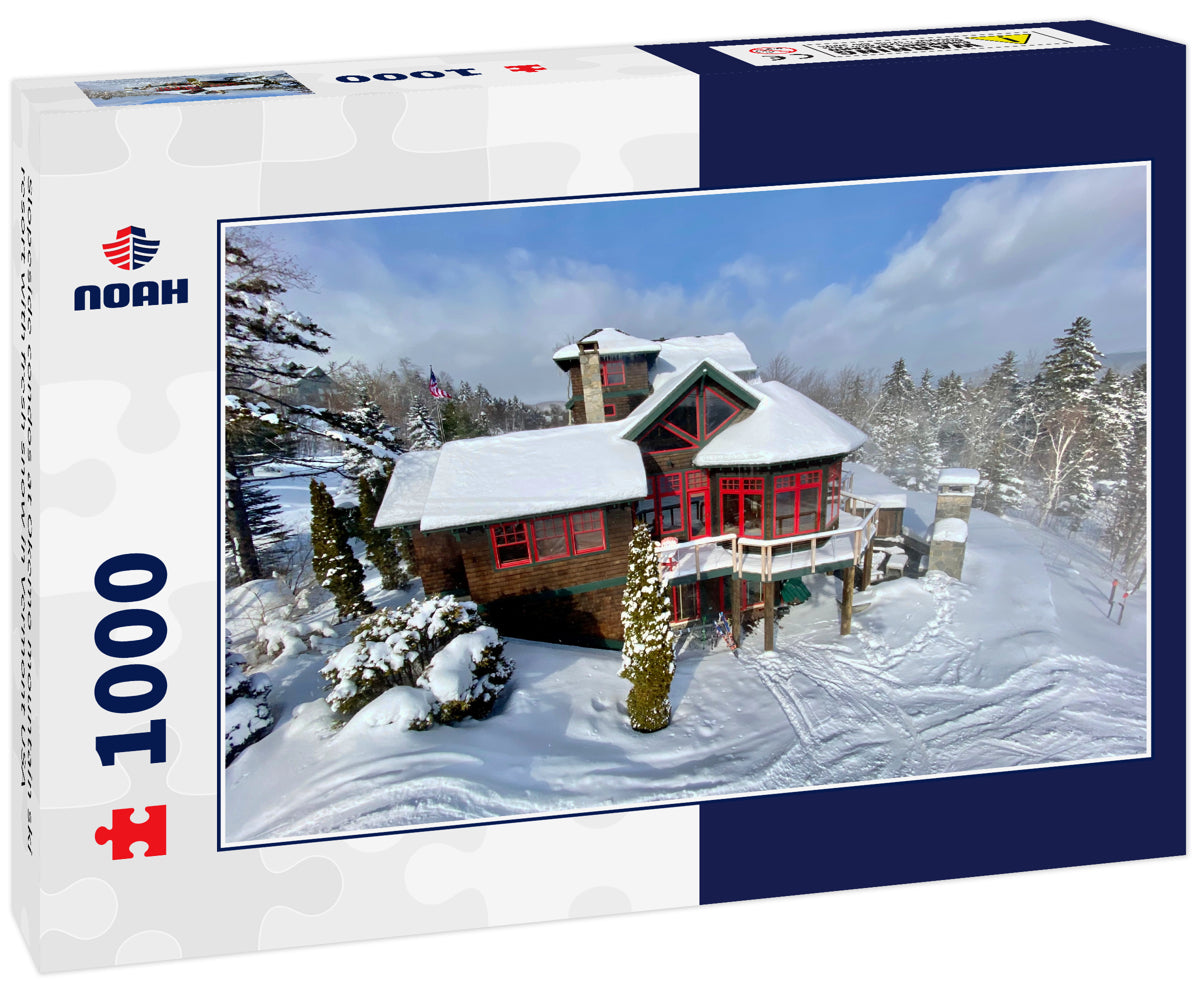 Slopeside condos at Okemo mountain ski resort with fresh snow in Vermont USA