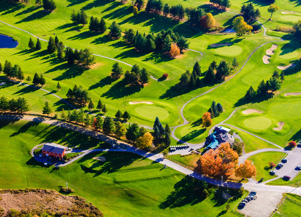 Aerial view of a golf course in Stowe, Vermont