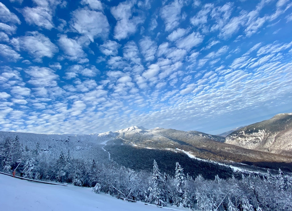 Beautiful snow day at the Stowe Mountain Ski resort Vermont - December 2020