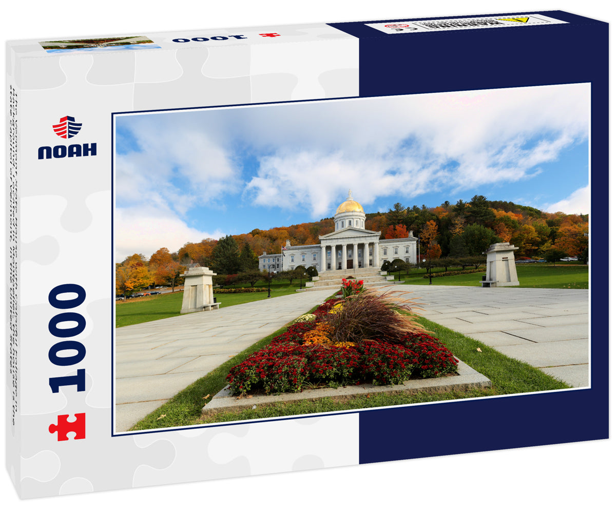 The Vermont State House with Colorful Foliage in Background. Located in Montpelier, the house is the state capitol of Vermont, in the United States