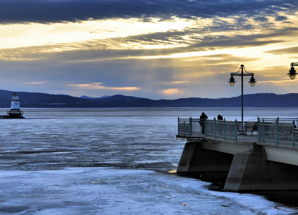 Frozen Sunset / Sunset on Lake Champlain in Burlington, Vermont