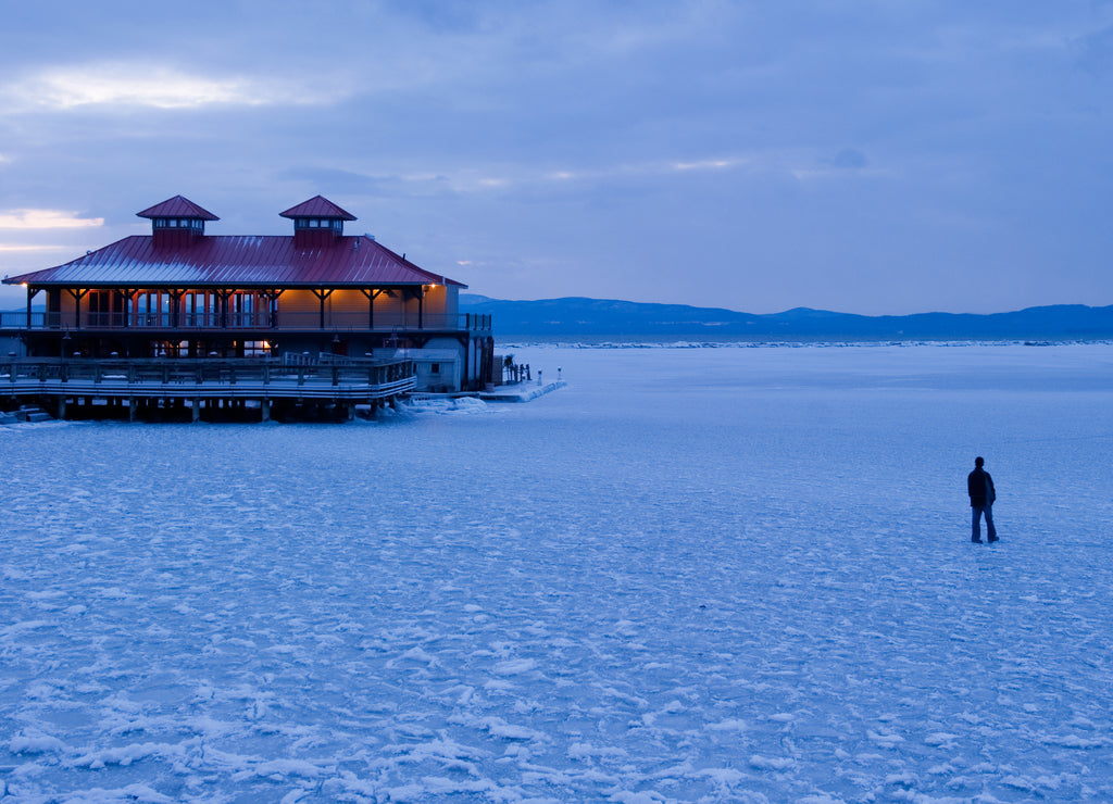 Burlington Vermont frozen Lake Champlain in winter