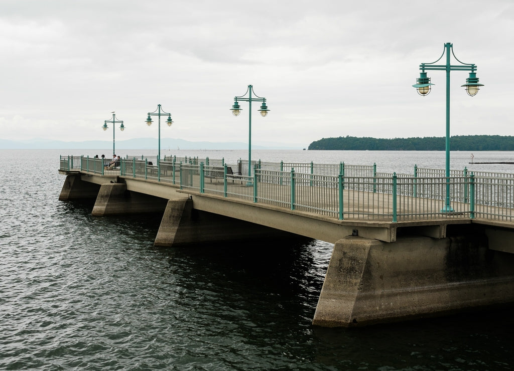 Fishing pier on Lake Champlain, in Burlington, Vermont