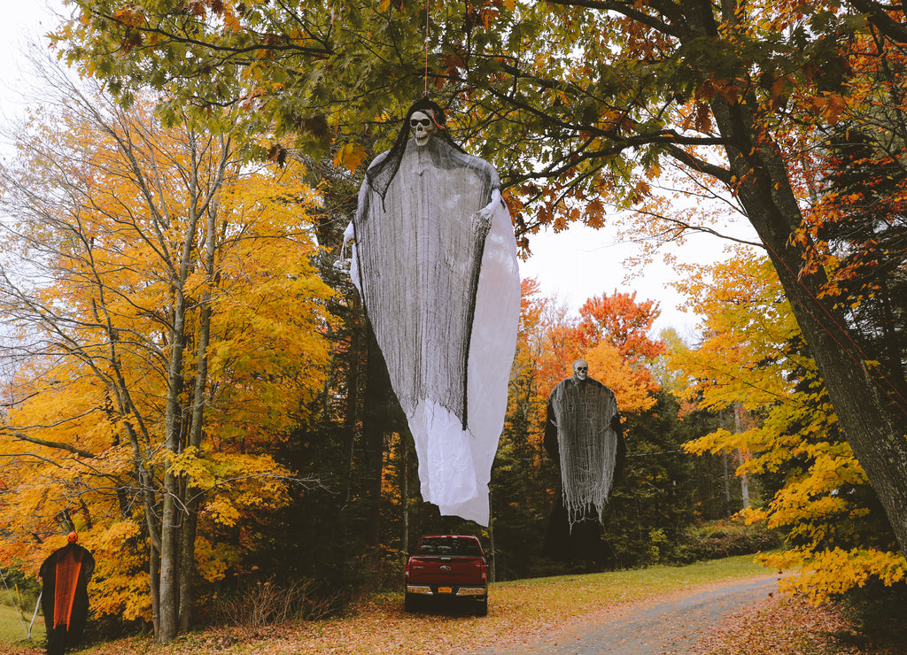 Outdoor Halloween decorations on the tree, Vermont