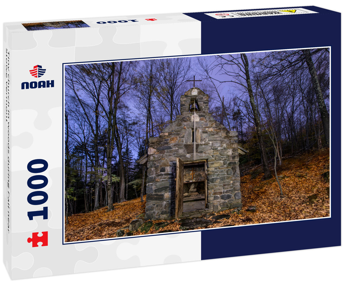 Tiny church in woods during Fall near Stowe Vermont